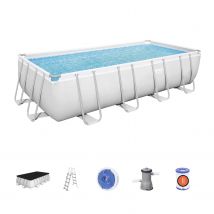 Rectangular tubular above ground swimming pool with accessories,