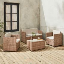 4-seater self-assembly polyrattan garden sofa set, Natural