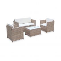 4-seater self-assembly polyrattan garden sofa set, Natural