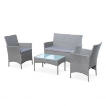 Rattan garden set - Moltès - Grey, Grey cushions - 4-seater - 1 sofa, 2 armchairs and 1 coffee table