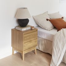 Wood-effect bedside table with two drawers, Natural