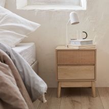 Grooved wooden bedside table, Light wood colour