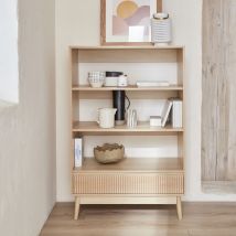 Bookcase shelf, wood decor, 3 levels, Natural