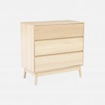 Grooved wood detail 3-drawer chest, Natural