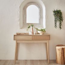 Grooved wood detail console table, Natural