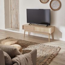 Grooved wood detail TV stand, Natural