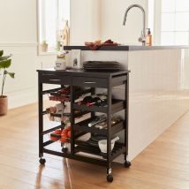 Wood-Effect Kitchen Cart with Wheels, Black