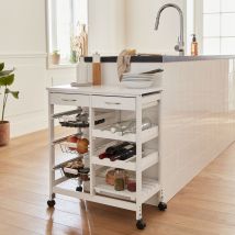 Wood-Effect Kitchen Cart with Wheels, White