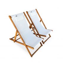Wood deck chair - Creus - 2 FSC ready oiled eucalyptus wood deck chairs with headrest cushion