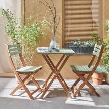 Set tavolo da giardino bistrot in acacia, 2 posti, Verde Grigio