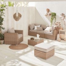 Conjunto de muebles de jardín de resina tejida, 5 plazas, Beige