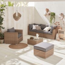 5-seater deluxe polyrattan garden sofa set, Natural