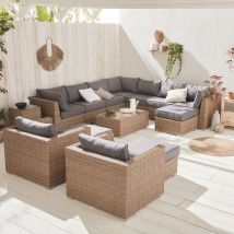 14-seater deluxe polyrattan garden sofa set, Beige