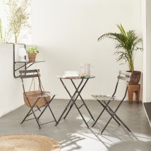 2-seater foldable thermo-lacquered steel bistro garden table with chairs, Anthracite