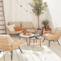 Salotto da giardino in resina intrecciata effetto rattan, 4 posti, Beige