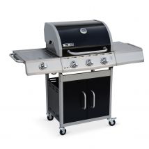 Richelieu stainless steel gas barbecue, 4 burners, including 1 side burner, 14kW, grill and plancha side, outdoor kitchen