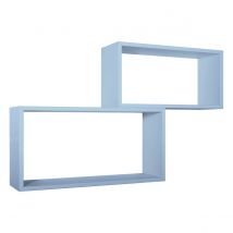 Set di 2 Mensole da Muro Modello BISLUNGO, Pensile Bagno, Mensola da Parete, Scaffale da Parete. Misure 70x35 p20 cm e 60x30 p20 cm. Finitura BLU BALTICO - MADE IN ITALY