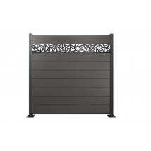 WPC Zaun, anthrazit, Komplettset mit Designelement, 20 mm (Stärke) x 1800 mm (Breite) x 1850 mm (Höhe),  Sichtschutz / Steckzaun / Modulares Zaunsystem  inkl. Start- und Abschlussprofil (Serie WoodoNorderney+ ohne Pfosten)
