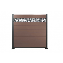 WPC Zaun, braun, Komplettset mit Designelement, 20 mm (Stärke) x 1800 mm (Breite) x 1850 mm (Höhe),  Sichtschutz / Steckzaun / Modulares Zaunsystem  inkl. Start- und Abschlussprofil (Serie WoodoNorderney+ ohne Pfosten)
