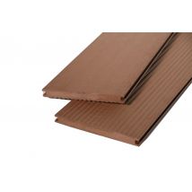 Plancher massif WPC WoodoKosXXL 20 x 200 mm, 4 m de long, brun-rouge strié / lisse, accessible des deux côtés