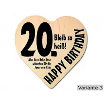 Herz Holzschild mit Wunschtext Geschenk zum 20. Geburtstag