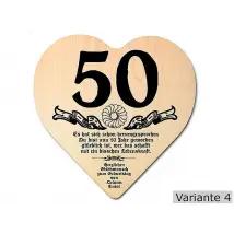 Herz Holzschild mit Wunschtext Geschenk zum 50. Geburtstag