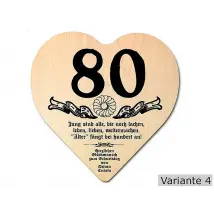 Herz Holzschild mit Wunschtext Geschenk zum 80. Geburtstag