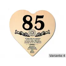 Herz Holzschild mit Wunschtext Geschenk zum 85. Geburtstag