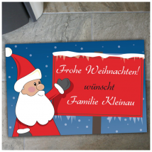 Fußmatte "Frohe Weihnachten" und Weihnachtsmann mit Schild