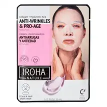 Iroha Nature - 1 maschera in tessuto viso e collo antirughe e anti-età con collagene e acido ialuronico