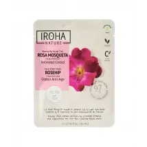 Iroha Nature - 1 maschera viso in tessuto anti-età globale con rosa mosqueta e acido ialuronico
