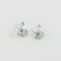 Créoles Lucky Eye - Turquoise / Argenté - Taille Unique - Argent 925/1000 rhodié - Oxyde de zirconium - Agatha Paris