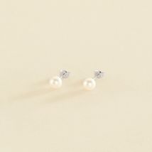 Boucles D'Oreilles Puces Perlys - Perle / Argenté - Taille Unique - Argent 925/1000 rhodié - Perle de verre - Agatha Paris