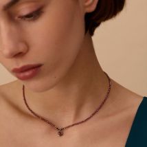 Collier Ras Du Cou Rubi - Rouge / Gun - Taille Unique - Argent 925/1000 doré 750/1000 - Rhodolite, Diamant, Ruby - Agatha Paris