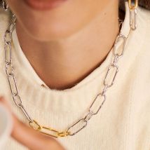 Collier Mi-long Bamboo - Argenté / Doré - Taille Unique - Laiton - Agatha Paris