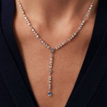 Collier Mi-long Jackie - Argenté / Bleu Aquamarine - Taille Unique - Argent 925/1000 - Oxyde de zirconium - Agatha Paris