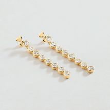 Boucles D'Oreilles Pendantes N-13 - Doré - Taille Unique - Laiton doré 750/1000 - Oxyde de zirconium - Agatha Paris