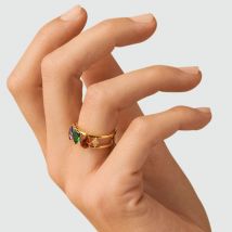 Bague Large Astre - Multicolore / Doré - Oxyde de zirconium - Argent 925/1000 - Taille : 52 - Agatha Paris