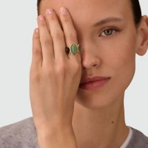 Bague Fine Rhea - Multicolore / Doré - Labradorite, Oeil de tigre, Malachite reconstituée, Aventurine - Laiton doré 750/1000 - Taille : 52 - Agatha 