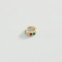 Piercing Créole Leia - Multicolore / Doré - Taille Unique - Argent 925/1000 doré 750/1000 - Labradorite, Oeil de tigre, Malachite reconstituée, 