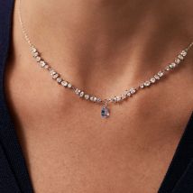Collier Ras Du Cou Jackie - Argenté / Bleu Aquamarine - Taille Unique - Argent 925/1000 - Oxyde de zirconium - Agatha Paris