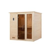 Sauna Bergen 1.8 198x181cm poêle 6.8kW BioAktiv Avec porte en verre 8mm & fenêtre