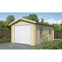 Holzgarage Loire | Satteldach | Motorisiertes Sektionaltor | Wandstärke 44 mm | 330x500cm