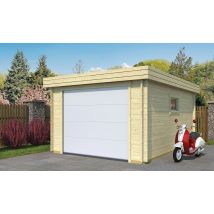 Holzgarage Nanterre | Flachdach | Motorisiertes Sektionaltor | Wandstärke 34 mm | 330x480cm