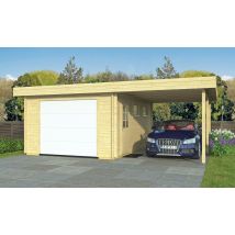 Holzgarage mit Carport Drôme | Motorisiertes Sektionaltor| Wandstärke 44mm | 645.4x510cm