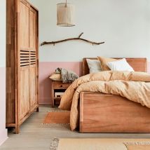 alinea Lit 2 places avec tête de lit en acacia - bois clair 140x200cm - Gaia
