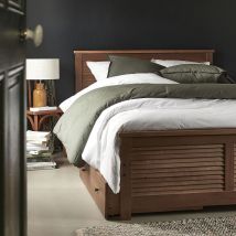alinea Lit 2 places avec tête de lit en pin massif 160x200cm - bois foncé - Olive