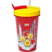 LEGO Becher mit Strohhalm Iconic Girl Bright Red
