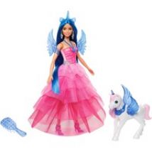 Barbie - Poupée licorne avec cheveux bleus, robe rose et licorne