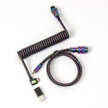 Premium Coiled Aviator Cable - Rainbow Plated Black, Angled, Câble